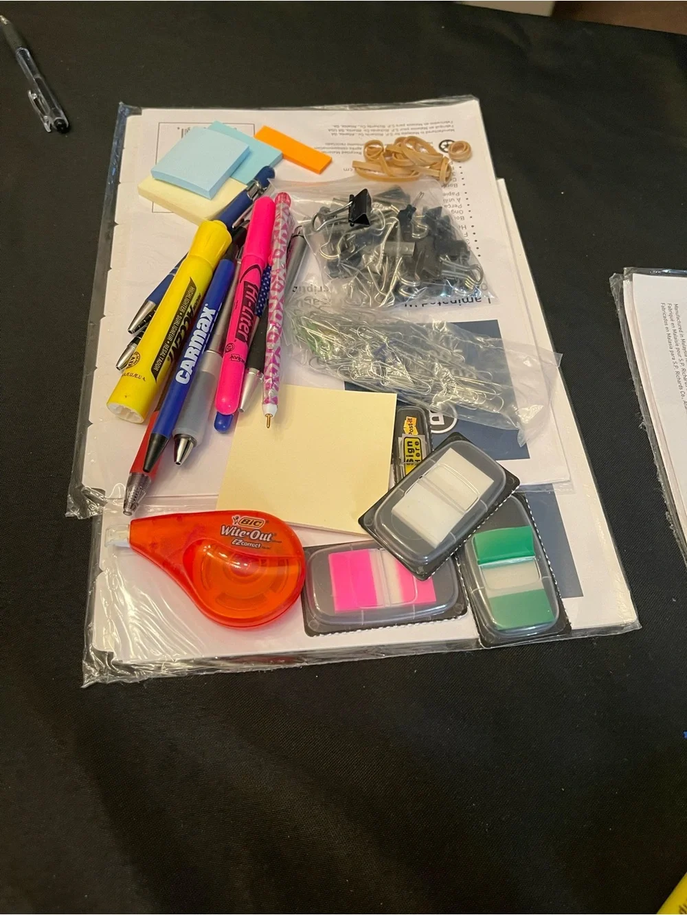 Assorted Office Supplies with Neon Tabs and White-Out